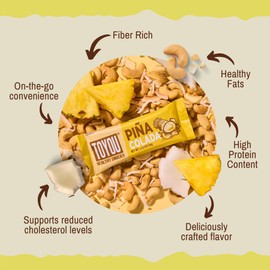 ToYou Chewy Fruit and Nut Bars - Healthy Protein Snacks | Piña Colada - 1.41 Ounce (Pack of 12) | Soft Chewy, Vegan, Fiber-packed Granola Bars for Adults and Kids, Made with Natural Ingredients