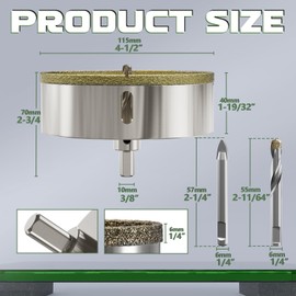 CSOOM 4-1/2"(115mm) Diamond Hole Saw with Center Drill Bit, One-Touch Positioning, Easy to Penetrate Hard Materials Such as Ceramic, Tile, Glass, Granite, Marble, etc.