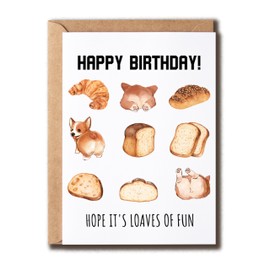 GoGiDesigns Loaves Of Fun Card - Corgi Bday Greeting Card - Corgi Butts Bday - Happy Birthday Loaves Card - Corgi Loaves Cute Card, White