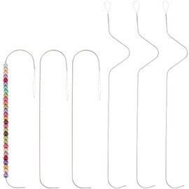 Beebeecraft 6Pcs 2 Styles Big Eye Curved Beading Needles 5.2 Inch 0.5mm/7.3 Inch 0.6mm Stainless Steel Iron Beading Spinner Needle for Seed Bead Spinner Jewelry Making Bracelet Necklace DIY Crafts