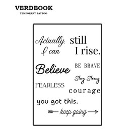 VERDBOOK Waterproof Temporary Tattoos: 2-Sheet Tattoo Kit with Realistic Body Stickers, Semi-Permanent Tattoos for Adults Lasting 7-15 Days – Safe for Men & Women, Brave Script​