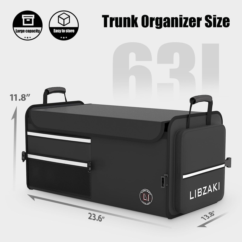 LIBZAKI Car Trunk Storage Organizer, Multi Compartment Collapsible Trunk Storage