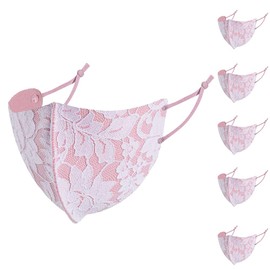 Kumamoto Kobo, Lace Floral Mask, Fashionable Spring Mask, Ceremonial Mask, Wedding Mask, Cute Mask, Washable, Fashion Mask, Won't Hurt Your Ears, Set of 5, High Performance Filter Included (White x Pink F)