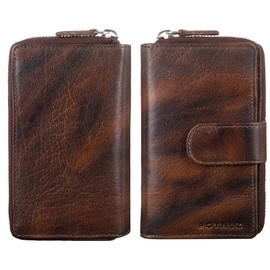 ROYALZ 'Dominica' Vintage Leather Women's Purse Large Multiple Compartments 18 Card Slots RFID Blocker Wallet Many Compartments XXL, Azorra Brown, Vintage