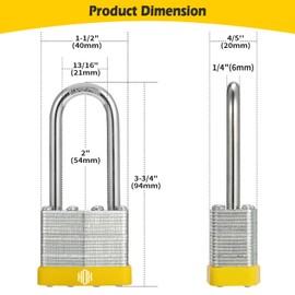 HOX Keyed-Alike Padlocks w/ 2” Long Hardened Shackle, 1-9/16” Wide Body, 12-Pack Shackle Padlock for Hasp Latch, Shed, Fence, Storage Locker