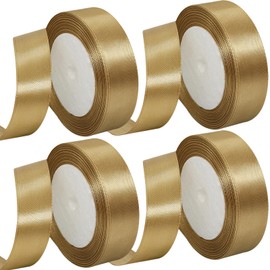 Martcato Satin Ribbon Gold 4 Rolls 25 mm Wide Ribbon Gold Decorative Ribbon 92 Metres Gift Ribbon Wide Ribbon Wedding Christening Gift Packaging Crafts Decoration Party Birthday Ribbon