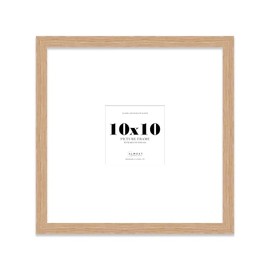 10x10" Square Picture Frame, Display Pictures 6x6" With Mat or 10x10" Without Mat, Wall Hanging & Free Standing Photo Frame, Oak, 1 Pack