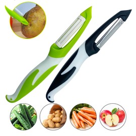Senvenelec 2Pcs 1 Character Peeler Ideal for Peeling Potatoes, Carrots and Various Vegetables and Fruits. Ceramic Blade, Non-Slip Handle, Green+Black