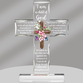 Acrylic Christian Standing Cross Inspirational Gifts with Bible Verse and Prayers Sunflower Religious Scripture Gifts for Women Men Friends Mom Wife Friends Colleague (Flower Style)