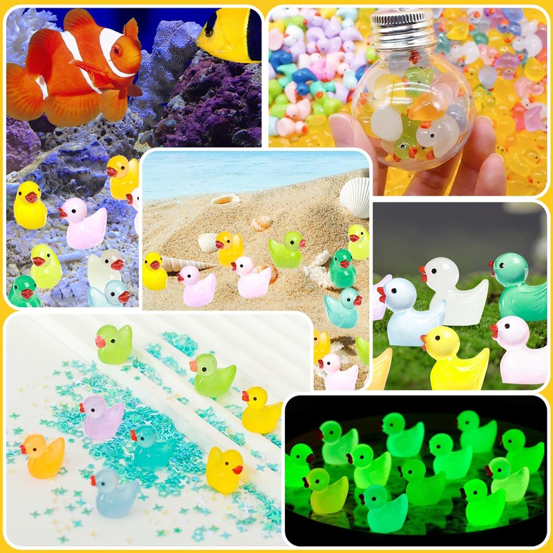 Mini Ducks 100 Pack Glow in The Dark Mini Resin