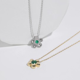 Emerald Green Flower Necklace for Women 925 Sterling Silver Floral Pendant Choker Summer Jewelry Gold Chain Necklace, Gold