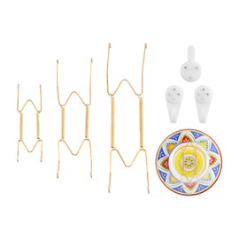 3 Pack Plate Hangers for Wall, Stainless Steel Wire Invisible Plate Hangers Heavy Duty Display Holders with Wall Hooks, for Displaying Plates, Platter, Art Dish, Picture(6/8/10 Inch, Gold)