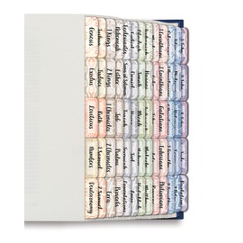 Bible Tabs, Old and New Testament, by Better Office Products, 75 Laminated Bible Index Tabs (66 Book Names + 9 Blanks), Christian Bible Journaling Adhesive Tabs (Harmonious Themed Backgrounds)