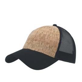 Vintage Year Plain Two Tone Cotton Twill Mesh Adjustable Trucker Baseball Cap (Black/Cork/Black)