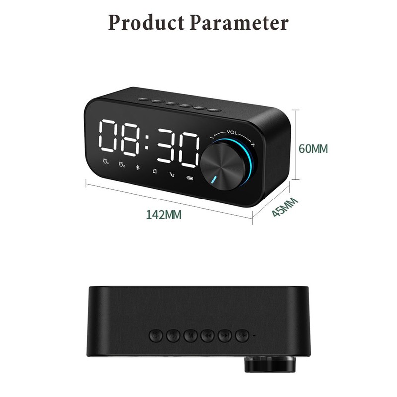 Digital Radio Alarm Clock Bluetooth Speaker Clock with Time and