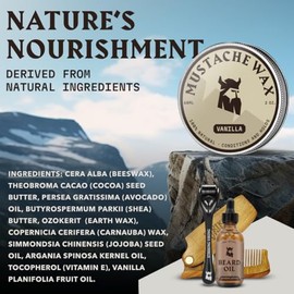 Kit de cera para bigote y peine – Cera para barba y bigote para hombres con cera de abeja natural fuerte – Ayuda a domar, peinar y acondicionar el vel