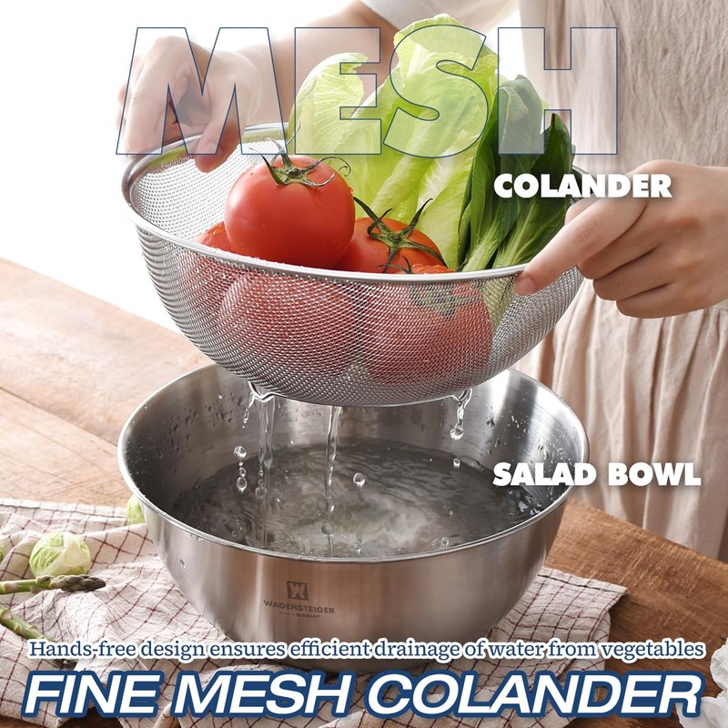 WAGENSTEIGER Stainless Steel Mixing Bowl and 3-Legged Colander Set, Multipurpose