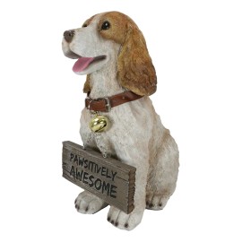Tan And White English Cocker Spaniel Dog With Welcome Jingle Collar Sign Statue
