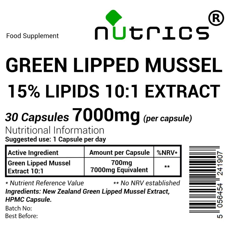 Nutrics® Green Lipped Mussel Extract Capsules 7,000mg per Capsule 15%