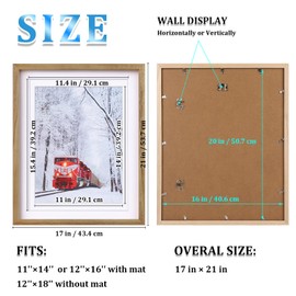 Egofine 16x20 Poster Frame Solid Wood Frame with Plexiglass Matted for 11x14/12x16 for Wall Mounting Hanging Picture Frame Vertically or Horizontally, Carbonization