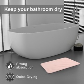 JUERLEN 2 Pack Diatomaceous Earth Shower Mat, Stone Bath Mat, Nonslip Super Absorbent Fast-Drying Hard Bath Mat for Bathroom Shower Floor, 23.62 x 15.35 inch, Pink