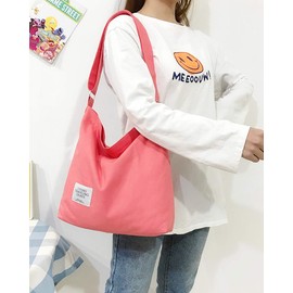 Covelin Women's Retro Large Size Canvas Shoulder Bag Hobo Crossbody Handbag Casual Tote Watermelon Red