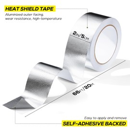 FIREWESS Aluminum Foil Heat Shield Tape 2inx66ft, Silver Heat ReflectiveTape, Fiberglass High Temp Tape for Exhaust, for Hose and Auto Use
