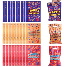 50pcs Dog Paw Gift Bags, Cartoon Dog Birthday Themed Party Goodie Candy Bag Gift Wrap Party Decoration Supplies for Girls Boys Birthday Baby Shower (Yellow, Red, Blue)