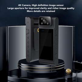 4K HD Body Worn Camera, 1.54 Inch Display Wearable Video Recording Camcorder, Night Vision Body Cam with 180 Degree Lens Rotation, for Law Enforcement