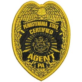 PA  state Certified agent Embroidery patches 3x3.75 hook on back BLACK/gold