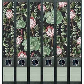Set of 6 Narrow Folder Spines Succulent Plant Pattern File Art Folder Labels Decoration 2210 (AJ2201)