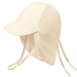 Xnova Baby Sun Hat with Neck Flap and Ties UPF 50+ Children, Summer Hat Adjustable UV Protection Beach Swimming Hat Boys Girls Visor Cap, beige, M