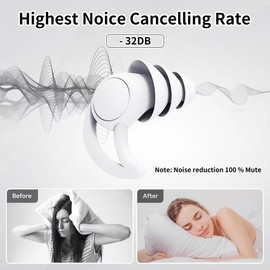 2 Paar Ohrstöpsel zum Schlafen, Wiederverwendbare und Waschbare Silikon Lärm Gehörschutz, Schwimmen Ohrstöpsel für Reisen, Konzerte, Geselligkeit, Sport (Grau, Einheitsgröße)