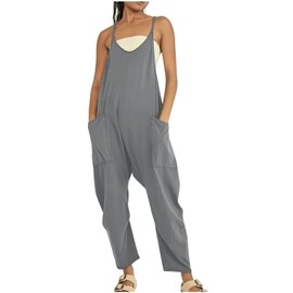 HAILTH Rompers for Women Casual Summer Jumpsuits Sleeveless Loose Spaghetti Strap Baggy Overalls Jumpers with Pockets Free People Jumpsuit Dupes 2023New