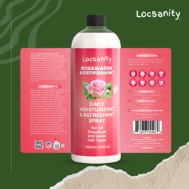 Locsanity Rosewater and Peppermint Daily Moisturizing Spray – Jumbo Size Hydrating Dreadlock Spray to Nourish The Scalp and Protect Hair from Oil and Buildup (32oz)