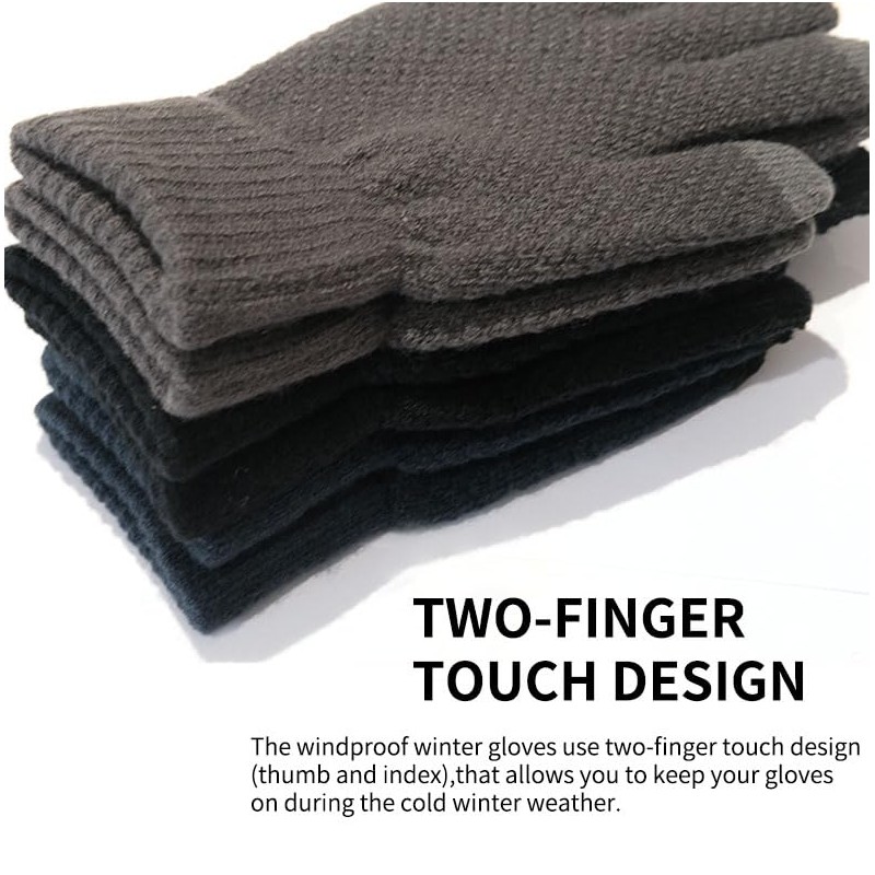 HGDGears Winter Warm Knitted Gloves for Men,Soft Lining,Touchscreen Thermal Knitted