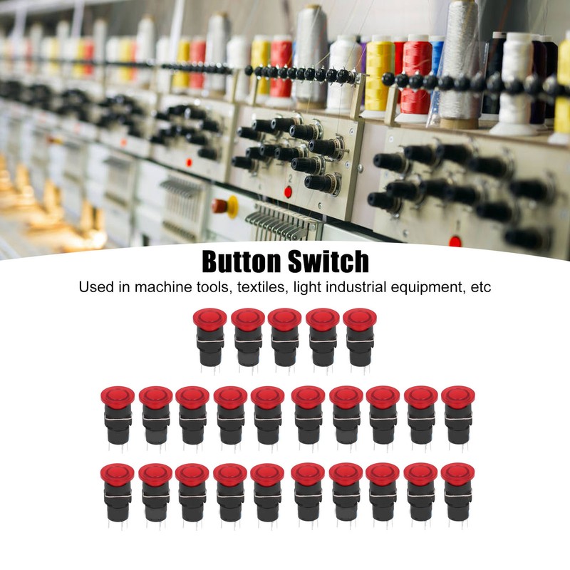 25Pcs Button Switch Mushroom Head Self Locking Push Switches with