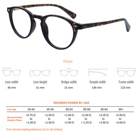 ProEyes Pictor - Lectores de bloqueo de luz azul con bisagra de resorte, lente de resina antirreflectante, aumento 0 en la lente superior, Tortoise, 3.00 x