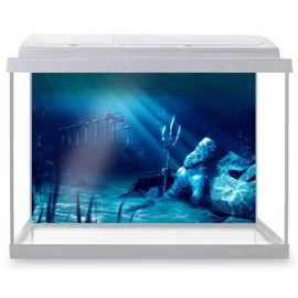 DV DESIGN Aquarium Fish Tank Background 32x21 cm - Atlantis Underwater City Poseidon Water Neptune Statue Ancient Static Cling Vinyl Vivarium Terrarium External Application #500024