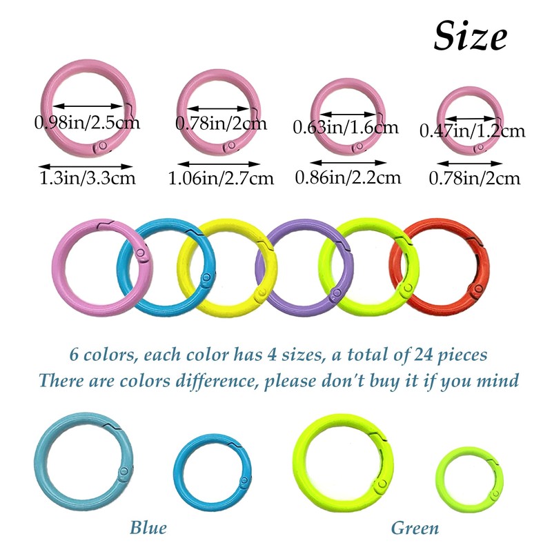 LIANCHEN 24 Pieces 6 Colours Round Carabiner Key Ring Round