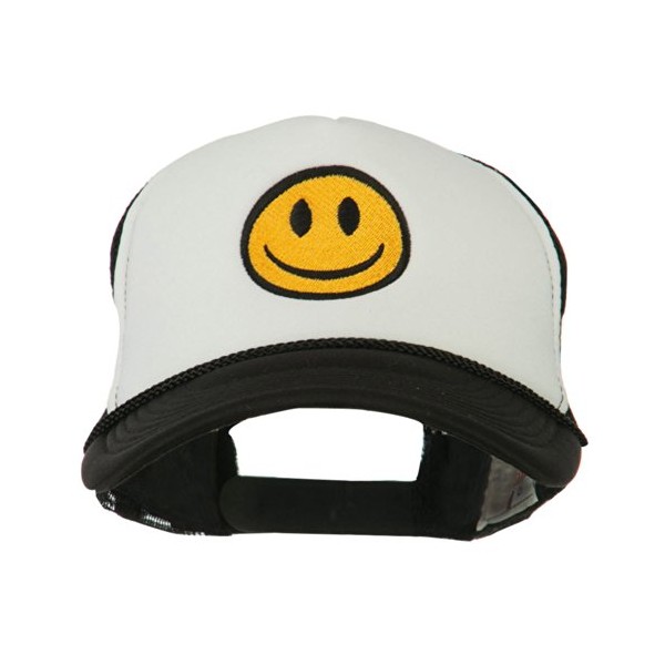 e4Hats.com Smile Face Embroidered Foam Mesh Back Cap - Black White OSFM