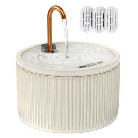 MISFANS Ceramic Cat Water Fountain - 2.1L/71oz - All-Ceramic Body & Pure Copper Water Spout - Automatic Pet Drinking Fountain for Cats Indoor with Ultra-Quiet Pump, and 3Pcs Filter & Sponge (Beige)