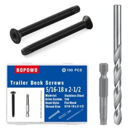 Bopowo 100 Qty 5/16-18 x 2-1/2" Flat Head Thread Cutting Trailer Deck Screws, Black Phosphate, Package Contains T40 Star Drivea and 9/32 Drill bit