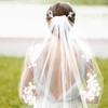 Elegant Short Bridal Veil Lace Appliques Crystal Beads Wedding Veil