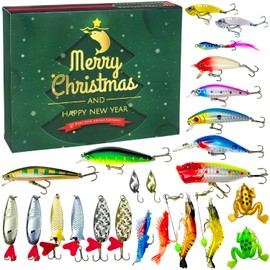 Advent Calendar Fishing Christmas Countdown - 24 Days Fishing Lures Set for Fisher Adult Men - 2024 Xmas Surprise Gift for Father, Grandpa