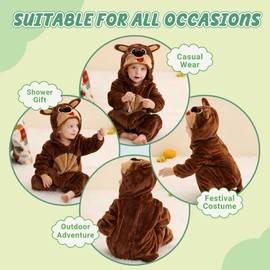 COOKY.D Baby Animal Hooded Zipper Jumpsuit Newborn Boys Girls Flannel Playsuits Toddler Outfits Outerwear,Dark Brown 24-30 Months