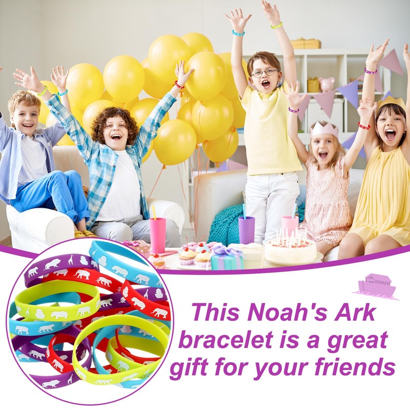 Tondiamo 48 Pcs Noah's Ark Rubber Bracelets Bulk Christian Rubber