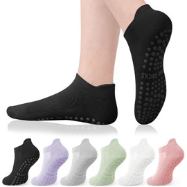 YSense 6 Pairs Pilates Socks with Grips for Women Non Slip Grip Socks Yoga Socks for Ballet Athletic Workout Hospital