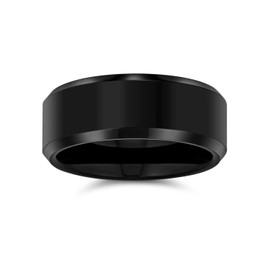Plain Simple Beveled Edge Black Couples Titanium Wedding Band Ring for Men for Women Comfort Fit 8MM