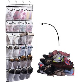 Over The Door Shoe Organizer,24 Large Mesh Pockets,Door Hangering Shoe Storage Bag,White(59" x 22")
